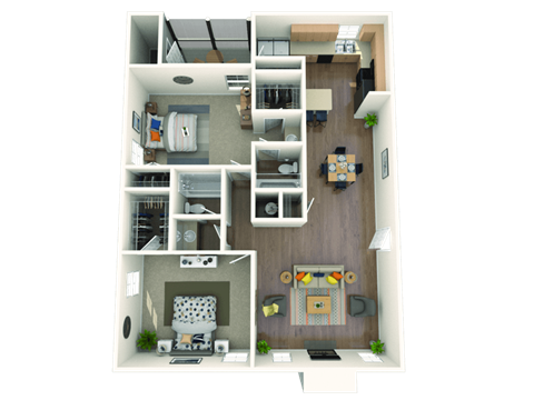 Floor plan for 2 beds, 2 baths, 1166 sqft